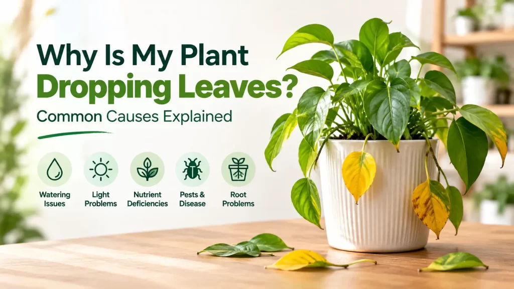 Houseplant dropping yellow and green leaves due to common plant care problems