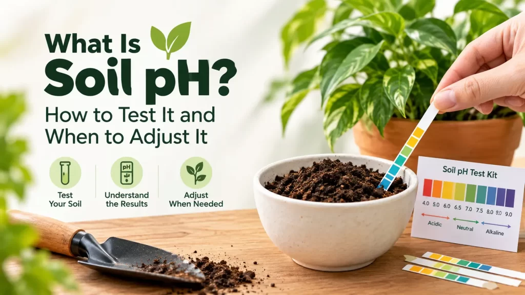 Soil pH test using a pH strip and color chart to measure soil acidity