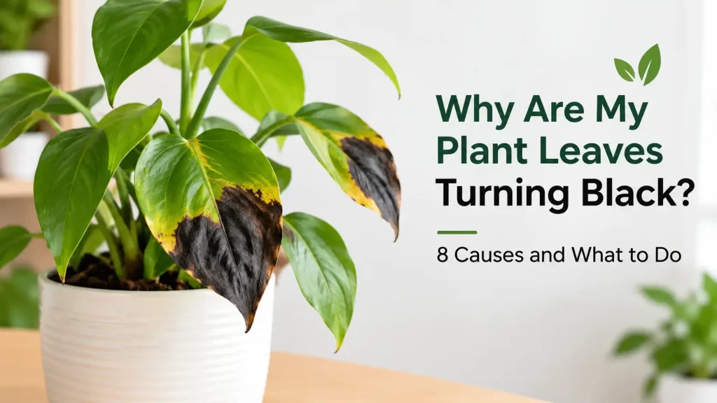 Plant with blackened leaves showing common causes of black plant leaves